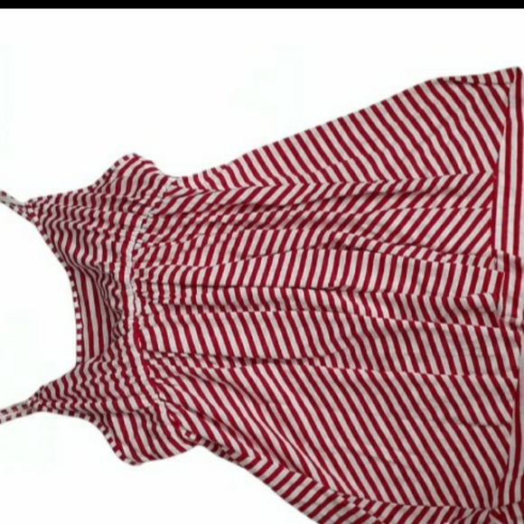 Red white striped Long Juniors sz 15/17 soft tank top built in bra Womens shirt - Picture 6 of 6